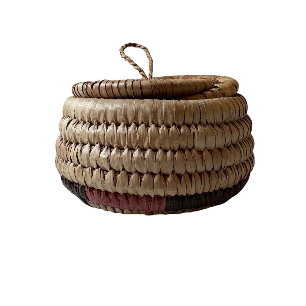 Vintage‎ Hand Woven Coil Native American Basket with Lid